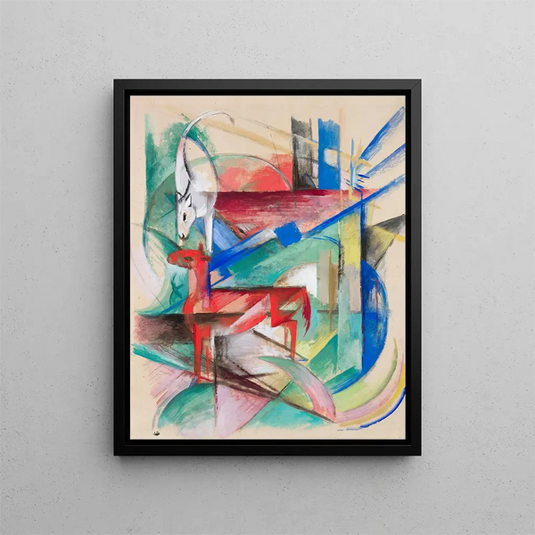 Composition med dyr II - Franz Marc — indrammet kunstværk på væggen