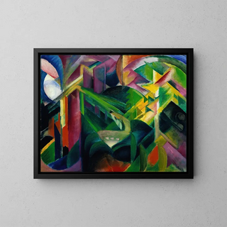 Franz Marc | Kunsttryk af hjort i klostrets have | Maleri — indrammet kunstværk på væggen