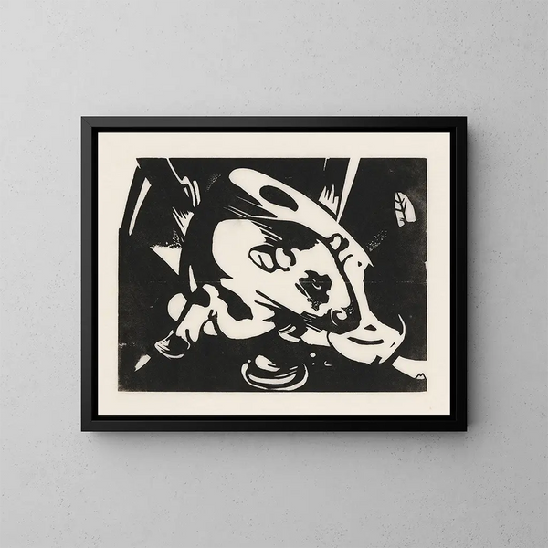 Le Taureau - Franz Marc — indrammet kunstværk på væggen