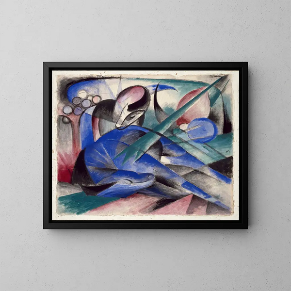 Heste drømmende - Franz Marc — indrammet kunstværk på væggen