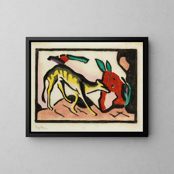 Fantasifuldt dyr - Franz Marc — indrammet kunstværk på væggen