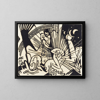Genforening - Franz Marc — indrammet kunstværk på væggen