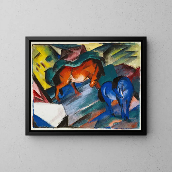Rødt og blåt hest - Franz Marc — indrammet kunstværk på væggen