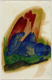 to blå heste foran en rød klippe - Franz Marc — visning af kunstværket