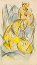to gule dyr to gule hjorte - Franz Marc — visning af kunstværket