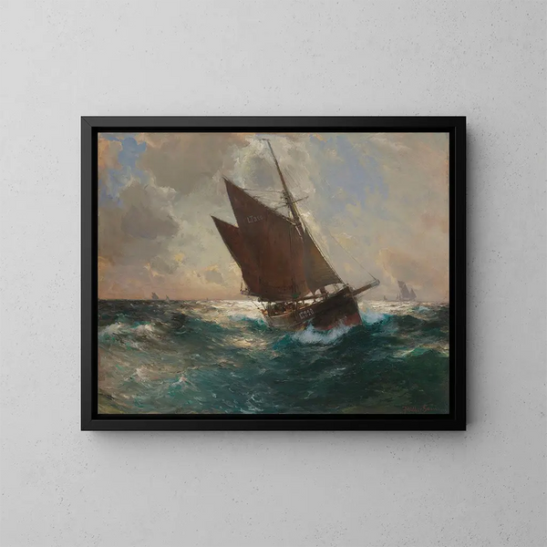 Le bateau de Lowestoft au large de Cornwall - Franz Müller-Gossen — indrammet kunstværk på væggen