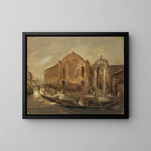 promenade i gondol i Venedig ved Campo de l'Abazia - Franz Naager — indrammet kunstværk på væggen