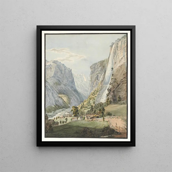 La Chute du Staubbach dans la Vallée de Lauterbrunnen - Franz Niklaus König — indrammet kunstværk på væggen