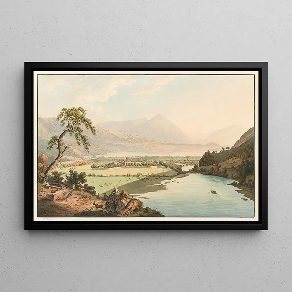 Vue d'Interlaken - Franz Niklaus König — indrammet kunstværk på væggen