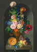 Bronze urne med blomster, en melon, ferskner, druer, en sommerfugl og en larve - Franz Xaver Petter — visning af kunstværket