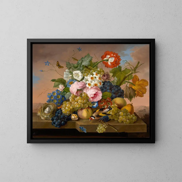 Naturmørke med blomster - Franz Xaver Petter — indrammet kunstværk på væggen