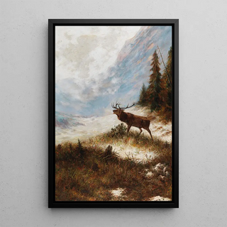 Franz Xaver von Pausinger - Bellowing Stag in a Winter Landscape.webp