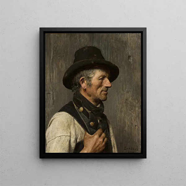 Portrait af en bonde med hat - Franz von Lenbach — indrammet kunstværk på væggen