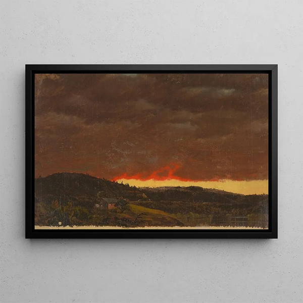 Landskab ved solnedgang - Frederic Edwin Church — indrammet kunstværk på væggen
