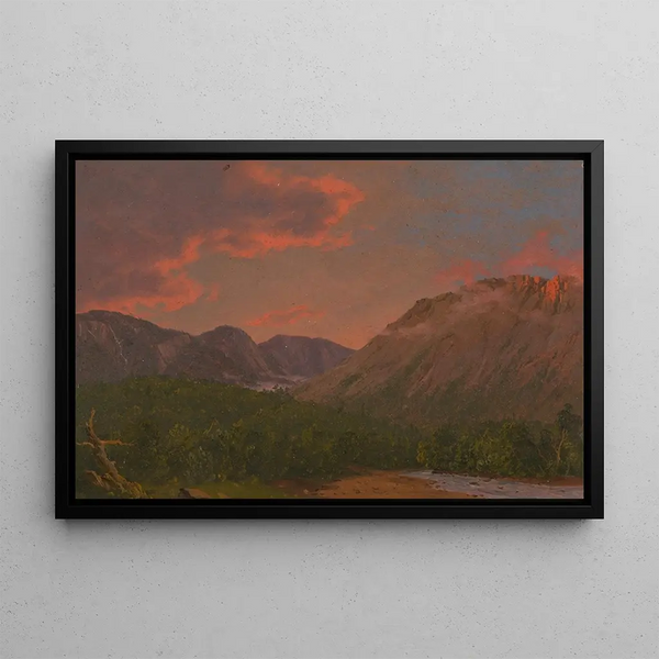 Landskab af bjerglandskab ved solnedgang - Frederic Edwin Church — indrammet kunstværk på væggen