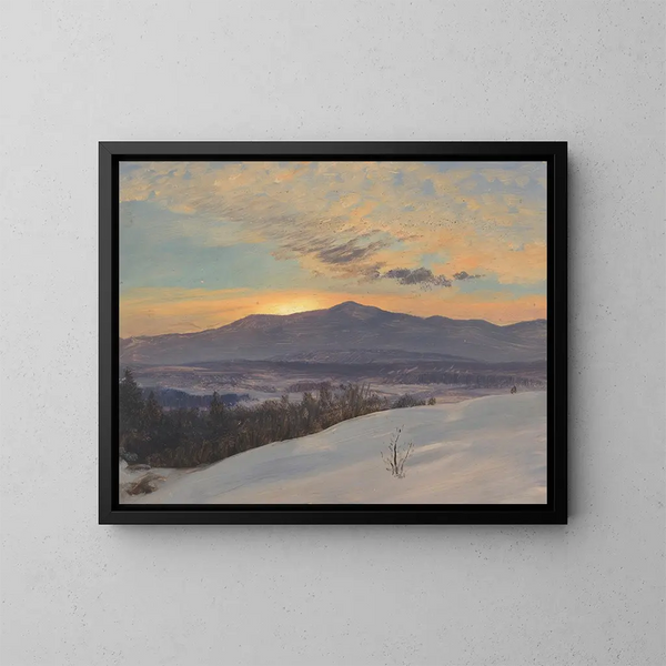 Solnedgang over Hudson-dalens vinterlandskab - Frederic Edwin Church — indrammet kunstværk på væggen