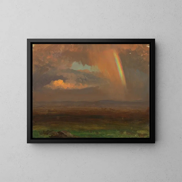 Solnedgang over et vidt landskab - Frederic Edwin Church — indrammet kunstværk på væggen