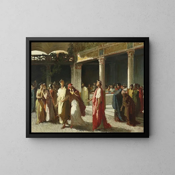 Scène dramatique i en gård - Frederic Leighton — indrammet kunstværk på væggen