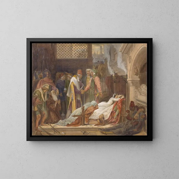 La Réconciliation des Montaigu et des Capulet - Frederic Leighton — indrammet kunstværk på væggen