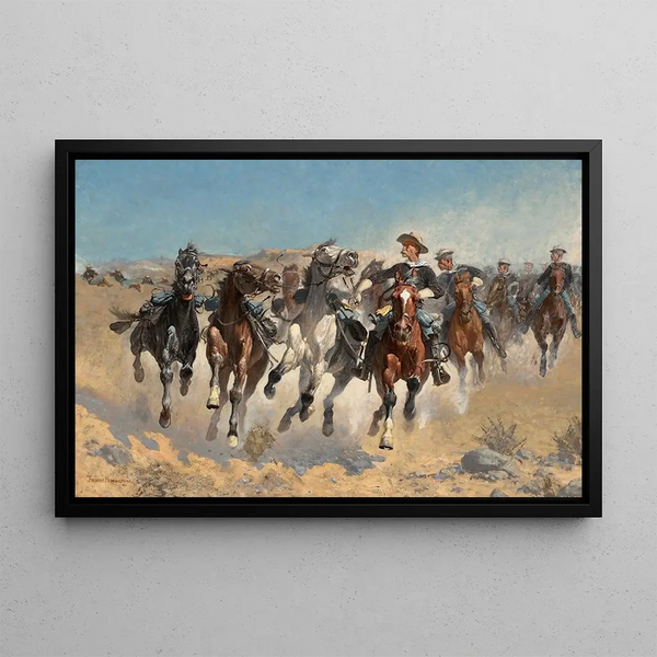 Frederic Remington | Démontés, les quatrièmes cavaliers déplaçant les chevaux menés — indrammet kunstværk på væggen