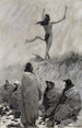 Le cracheur de feu løfter armene mod tordenfuglen - Frederic Remington — visning af kunstværket
