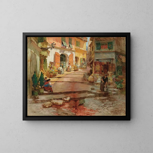 Rue Droite i det gamle Nice - Frederick Arthur Bridgman — indrammet kunstværk på væggen