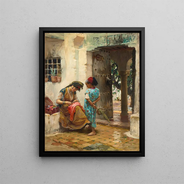 La Leçon de couture - Frederick Arthur Bridgman — indrammet kunstværk på væggen