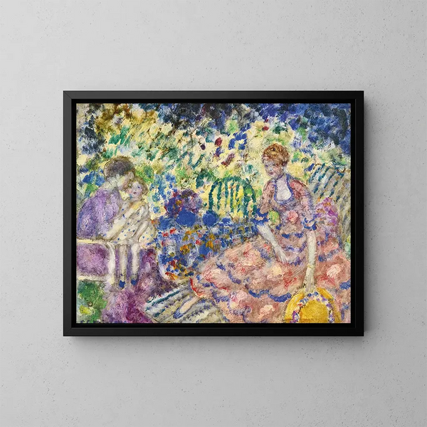 Lille morgenmad i haven - Frederick Carl Frieseke — indrammet kunstværk på væggen