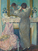 Pige, der børster sit hår Pige, der ordner sit hår - Frederick Carl Frieseke — visning af kunstværket