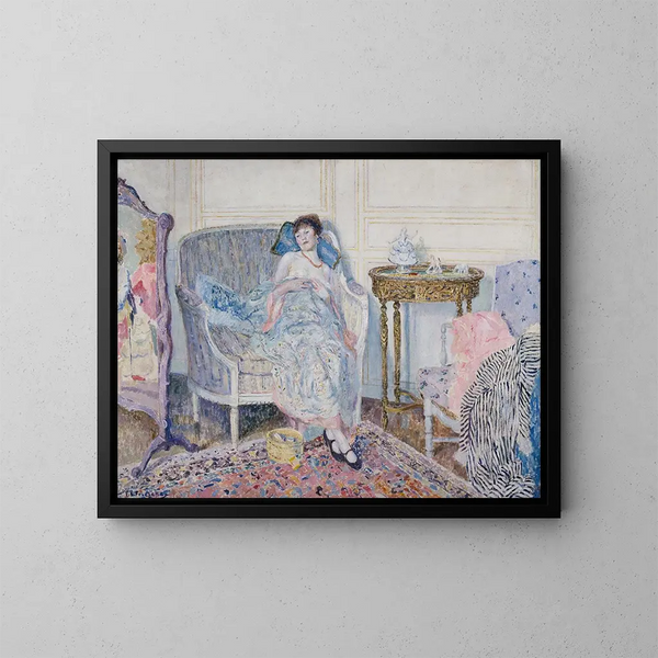 i boudoiret - Frederick Carl Frieseke — indrammet kunstværk på væggen