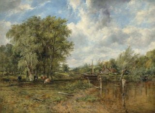 Frederick Waters Watts - A wooded landscape with a cattle and cottage beyond.webp
