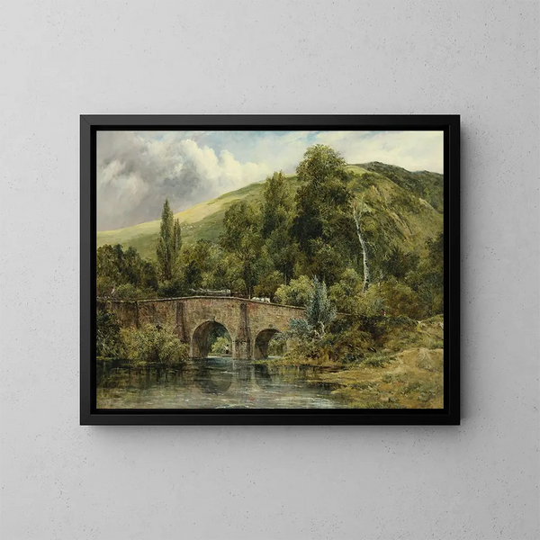 maleriet Le pont de Fingle sur la rivière Teign, Devon oriental - Frederick Waters Watts — indrammet kunstværk på væggen