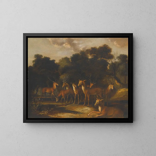 French School - Deer Standing In A Clearing At A Waterhole.webp