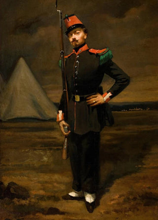 French School - Portrait of a French Soldier in Uniform near his Encampment.webp