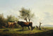 Et ko, der slikker en tyr i græsset - Friedrich August Matthias Gauermann — visning af kunstværket