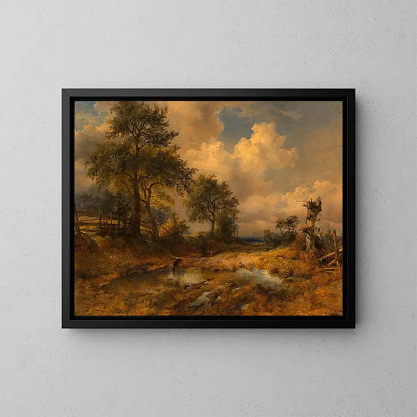 Le chemin du chariot, chasseur rentrant - Friedrich August Matthias Gauermann — indrammet kunstværk på væggen