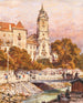 Vue du monastère de Dürnstein, le quai d'expédition au premier plan - Friedrich Frank — visning af kunstværket