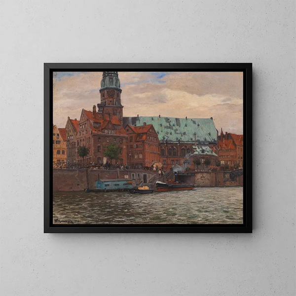Vue de l'église Saint-Catherine à Hambourg - Friedrich Kallmorgen — indrammet kunstværk på væggen