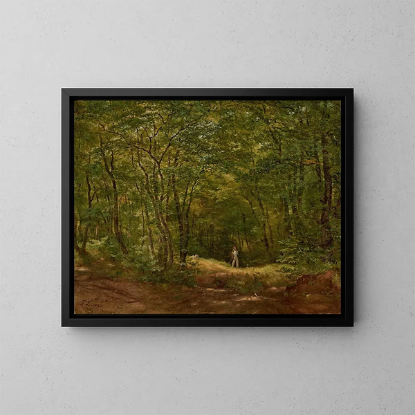 Promeneur dans un paysage forestier - Friedrich Loos — indrammet kunstværk på væggen