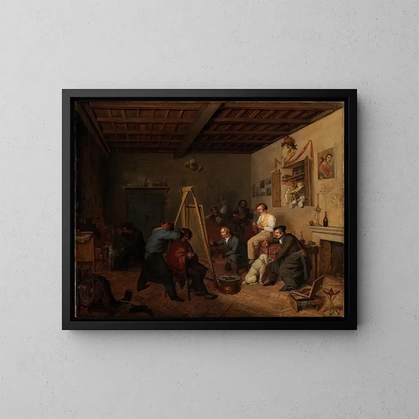 L'atelier de l'artiste à Rome - Friedrich Mosbrugger — indrammet kunstværk på væggen