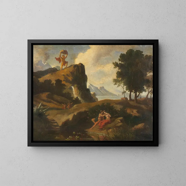 Le cyclope Polyphème jaloux tue Akis, l'amant de la Néréide Galatée, avec un rocher - Friedrich Preller le Jeune — indrammet kunstværk på væggen