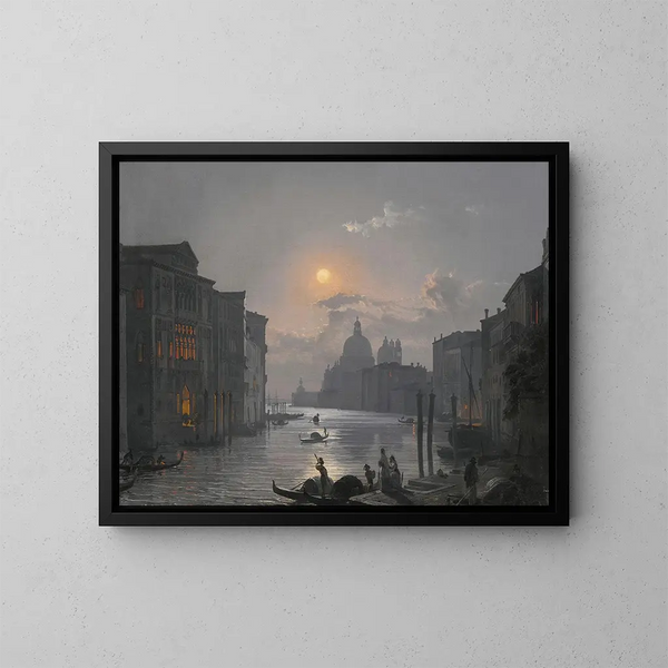 Venedig, udsigt over den Store Kanal med Palazzo Cavalli-Franchetti og Santa Maria della Salute - Friedrich von Nerly — indrammet kunstværk på væggen