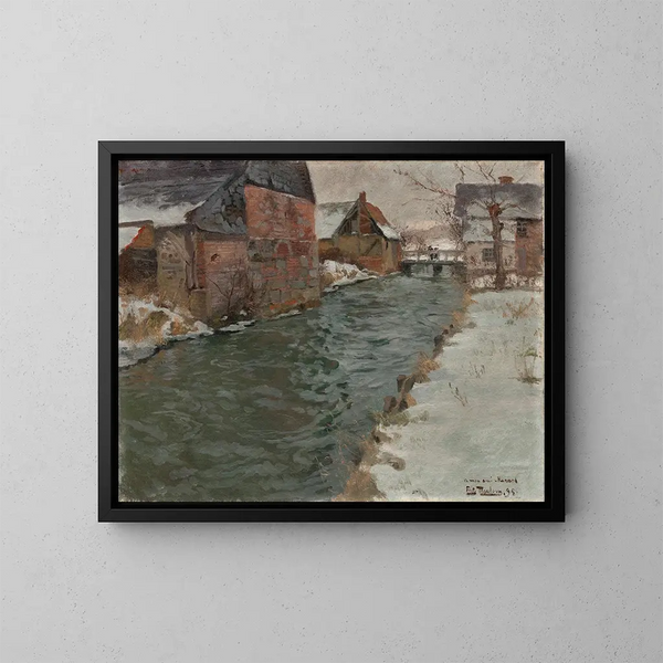 Hameau ved floden - Frits Thaulow — indrammet kunstværk på væggen