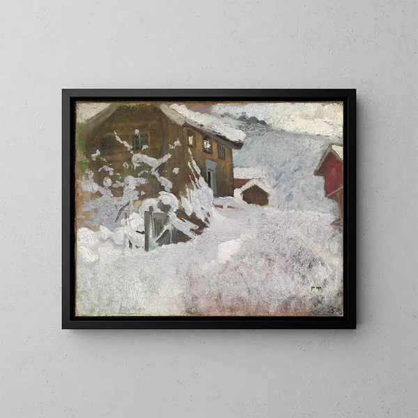 Norsk vinter maleri - Frits Thaulow — indrammet kunstværk på væggen