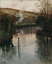 Solnedgangsmaleri over Arques i Piquigny - Frits Thaulow — visning af kunstværket