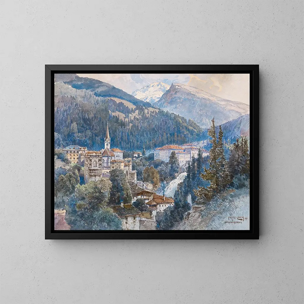 Vue de Bad Gastein et de la cascade - Fritz Lach — indrammet kunstværk på væggen