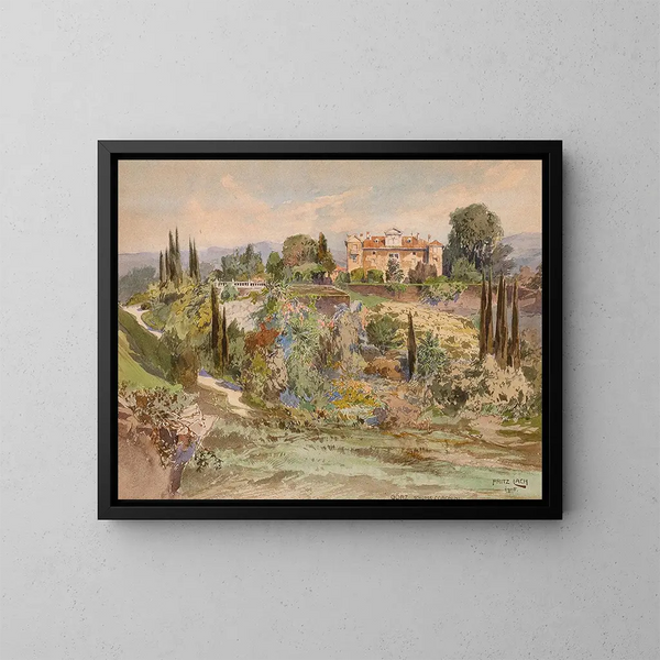Vue du château de Cronberg au palais Coronini à Goritz - Fritz Lach — indrammet kunstværk på væggen