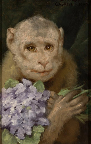 Gabriel Max - Monkey with a bouquet of violets.webp