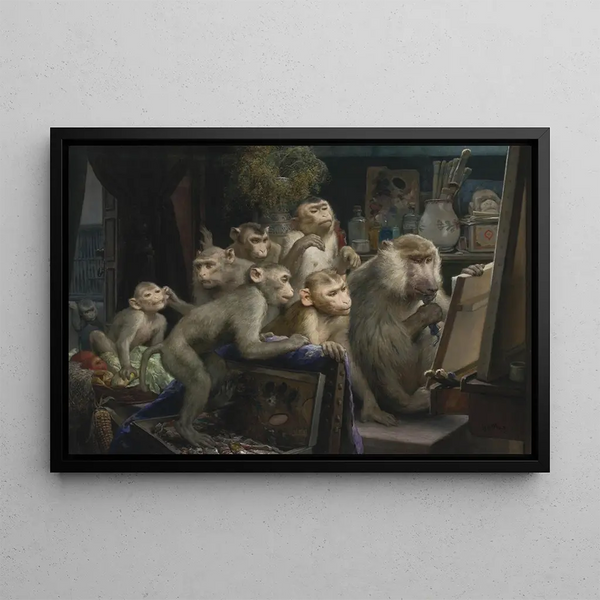 La Visite à l'atelier - Gabriel von Max — indrammet kunstværk på væggen