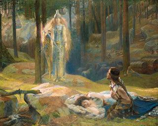 La révélation de Brynhild découvrant Sieglind et Sigmund - Gaston Bussière — visning af kunstværket